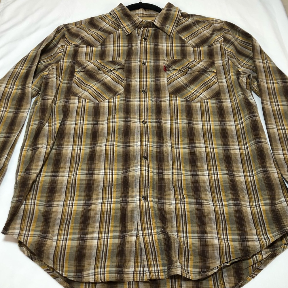 Levi Mens Authentic Western Button Up Shirt Medium